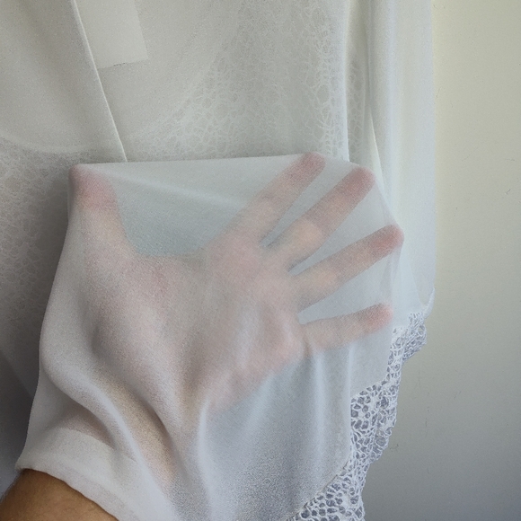 New CPM Due plus size blouse 22 bright white mixed lace sheer layered new light - Picture 12 of 14